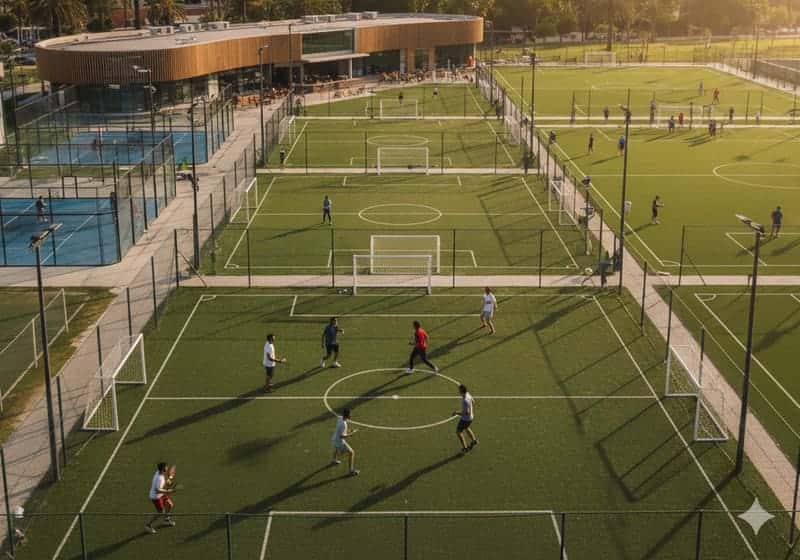 Cancha deportiva iluminada, reservá con Golero